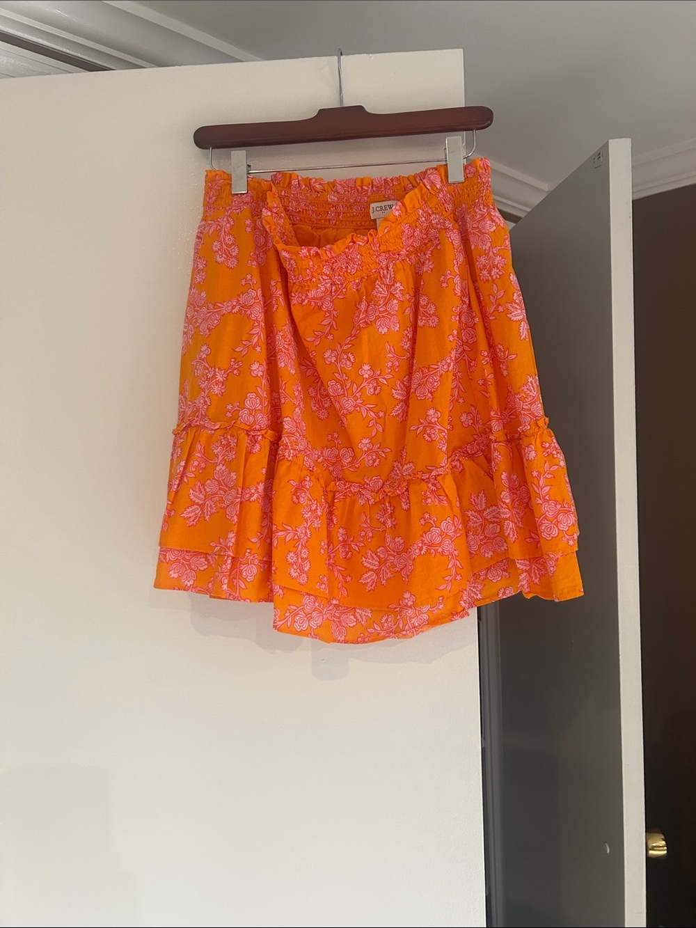 J. Crew Orange Mini Skirt with Pink Floral Print